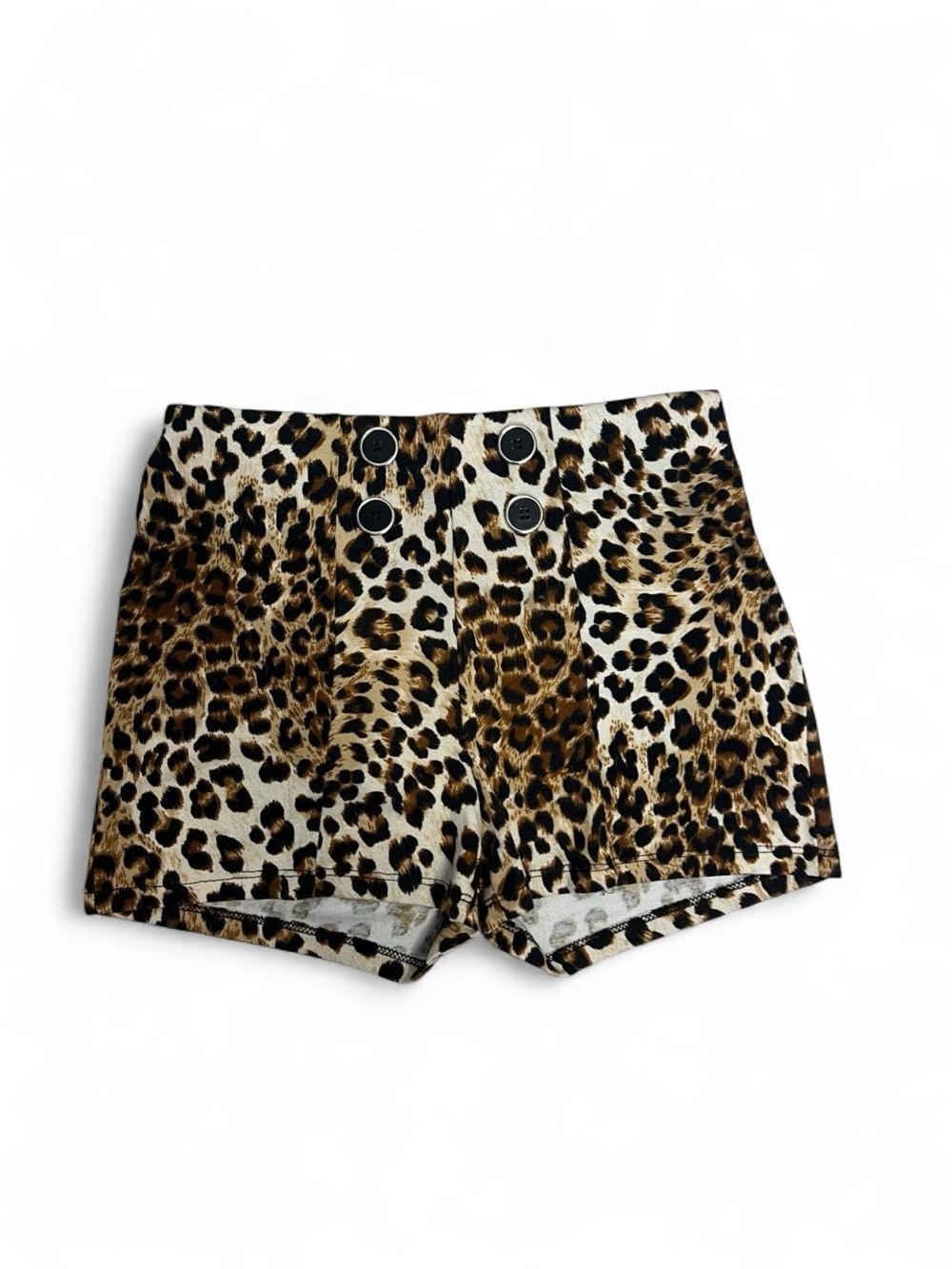 High-Waist Leopard Print Women’s Shorts with Decorative Buttons